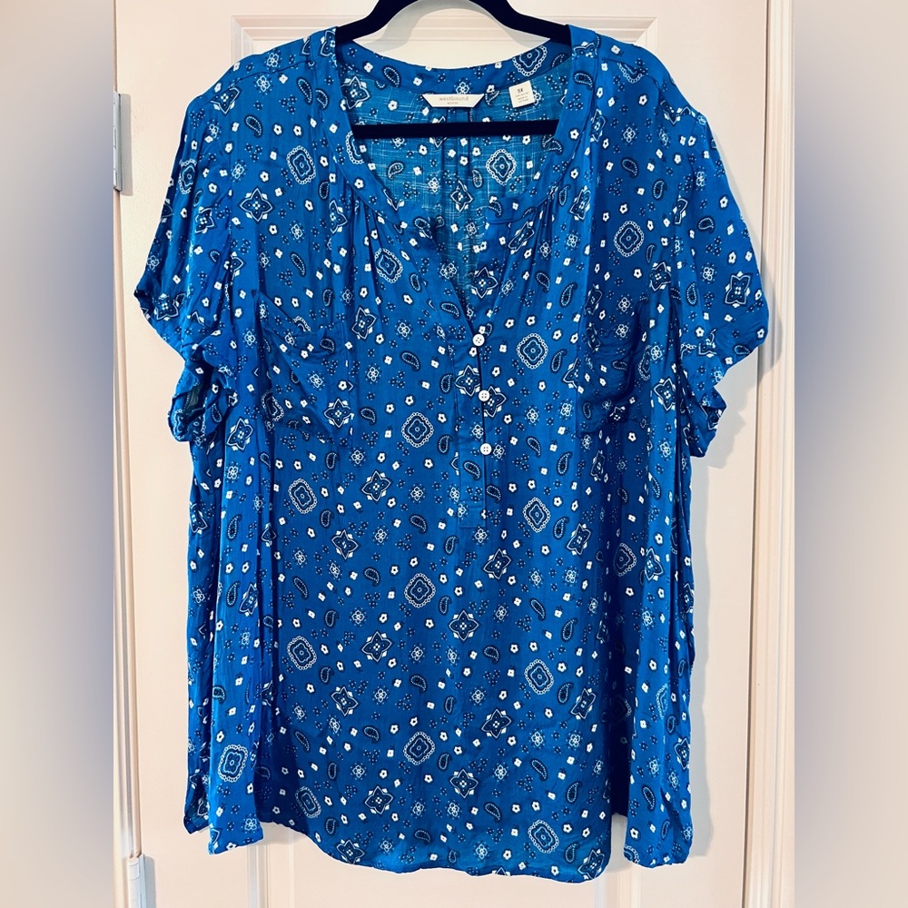 Westbound Blue Paisley Button-Front Blouse